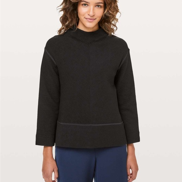 Lululemon On Repeat Mock Neck Black Sweater Textured Travel Pocket Sz 6 - Picture 1 of 16